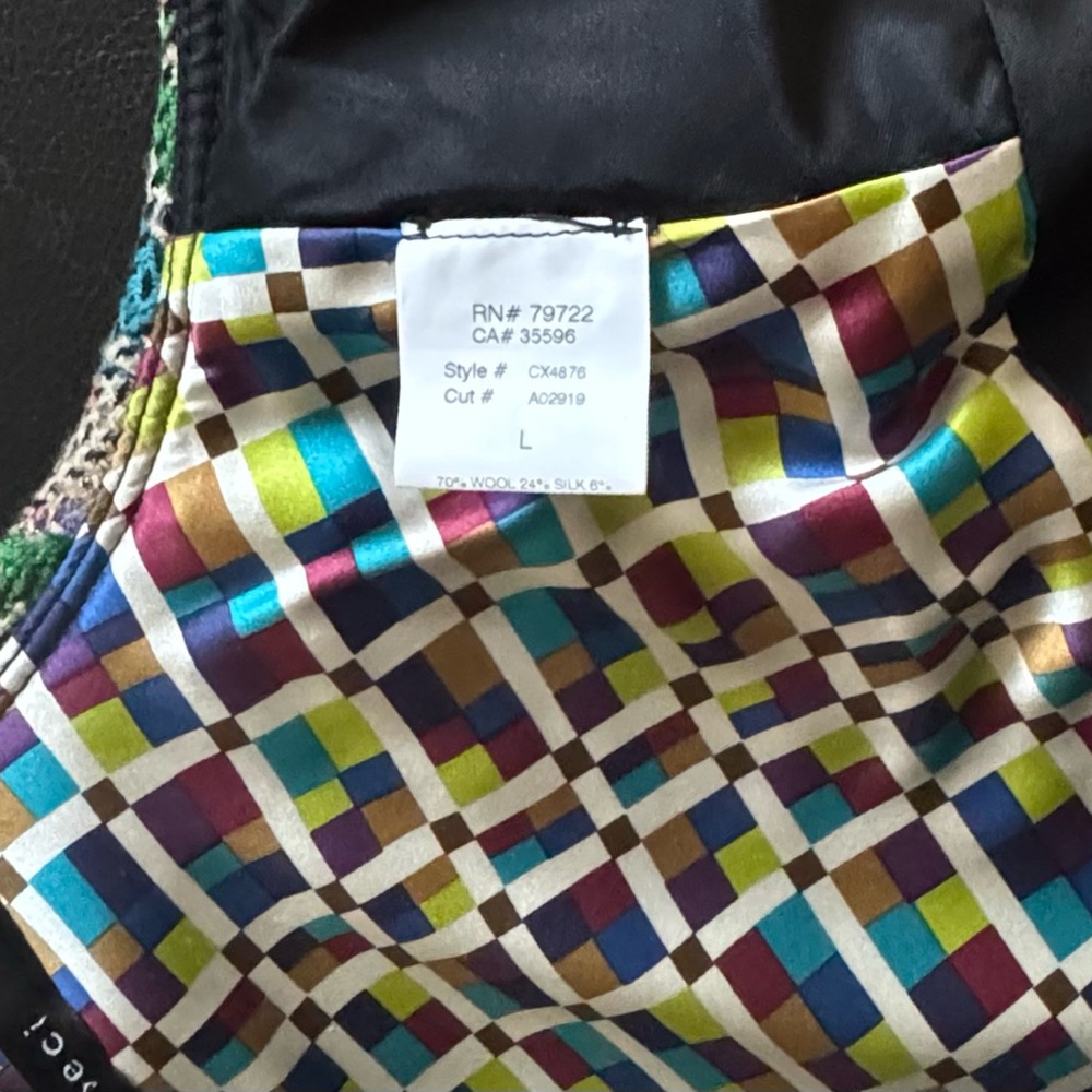 Y2K Multi Color Tweed Collar Cape Jacket Asymmetrical Button Front Lined Large - Picture 14 of 15